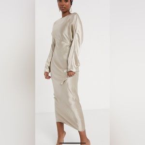 ASOS satin batwing bias cut maxi dress in oyster